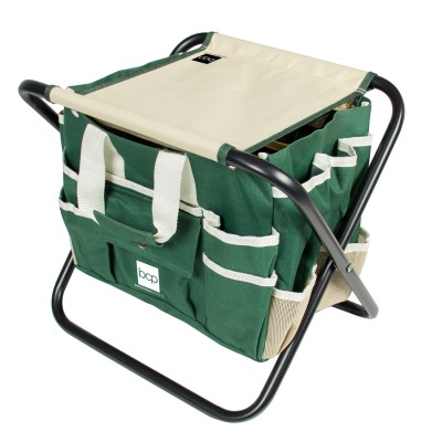 Best Choice Products 7 Piece Garden Tool Set Folding Stool W/ Tool Bag & 5 Stainless Steel Tools   